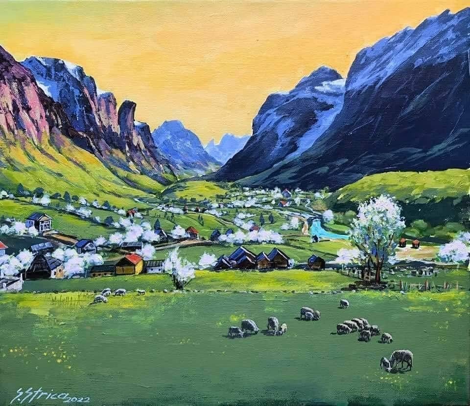 Mountain landscape of Prokletije National Park near Vusanje with rocky ridges and forested slopes