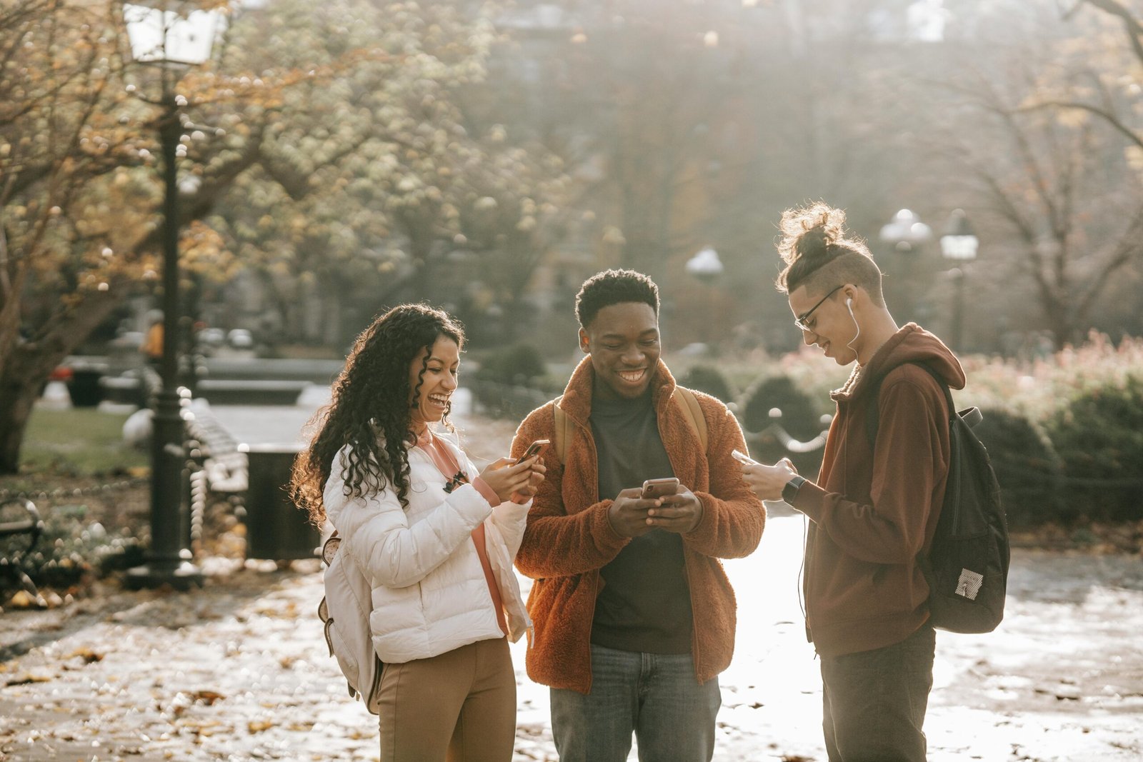 People enjoying free social time together in a city park
