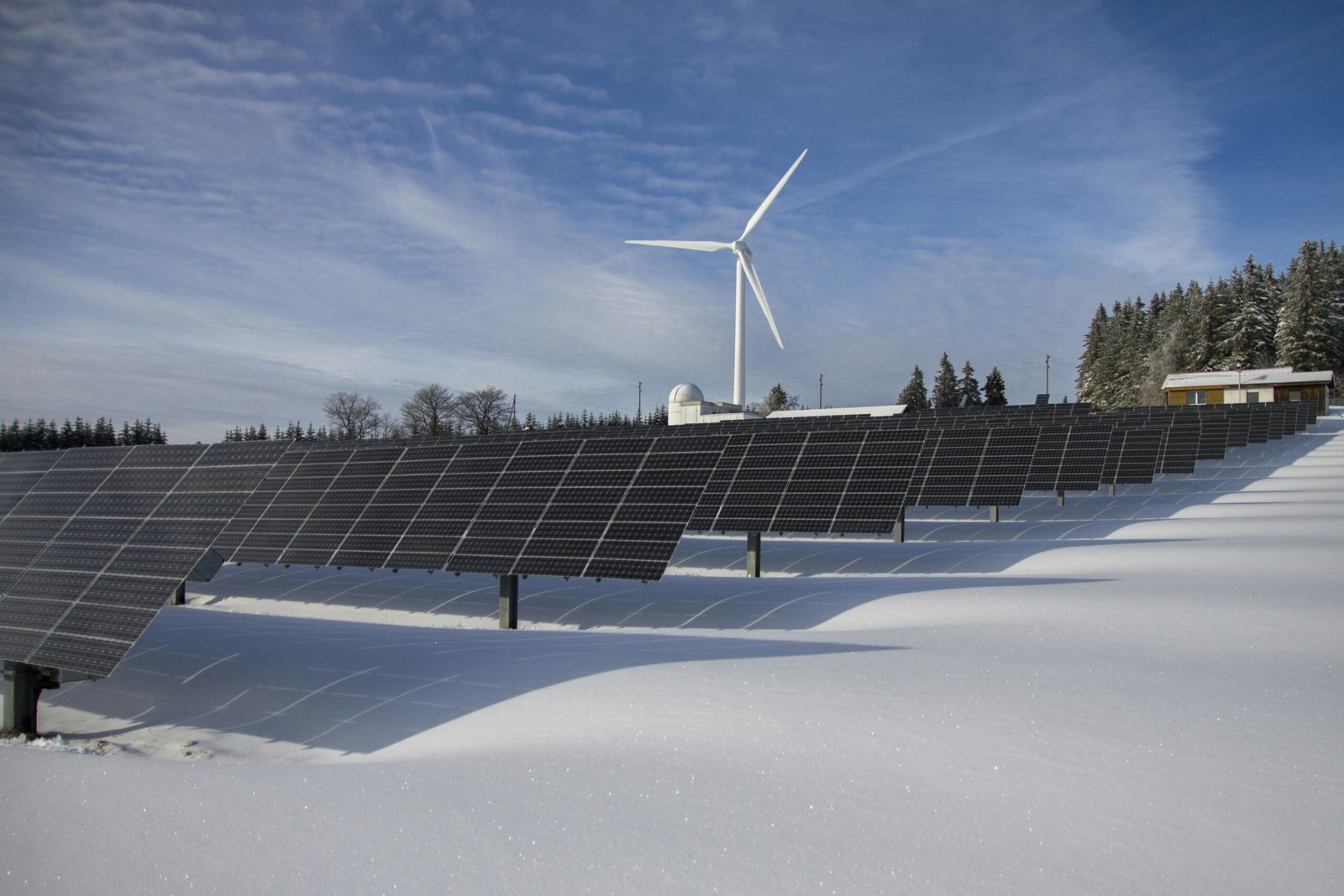 Solar panel system operating during a cloudy day in rural Pennsylvania.