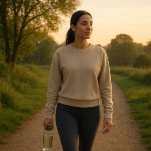 Calm outdoor lifestyle scene representing healthy daily habits and overall wellness