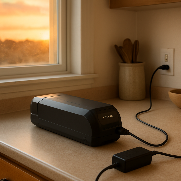 How long does it take to charge an electric bike battery at home on a kitchen counter