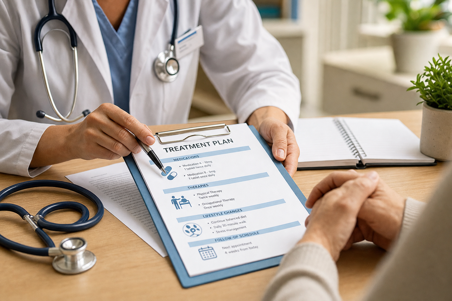 Treatment Options Explained 2 Healthcare provider reviewing a treatment plan with patient